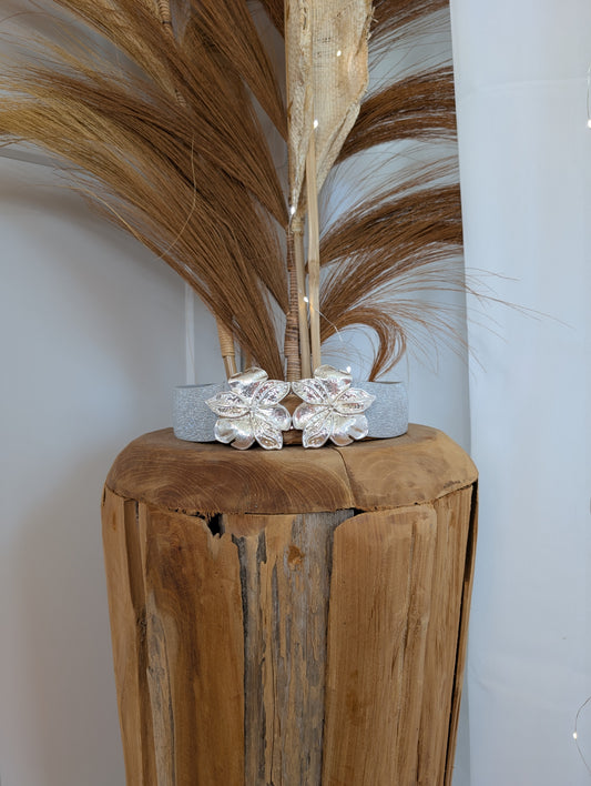 Ceinture élastique , argentée - Feuilles