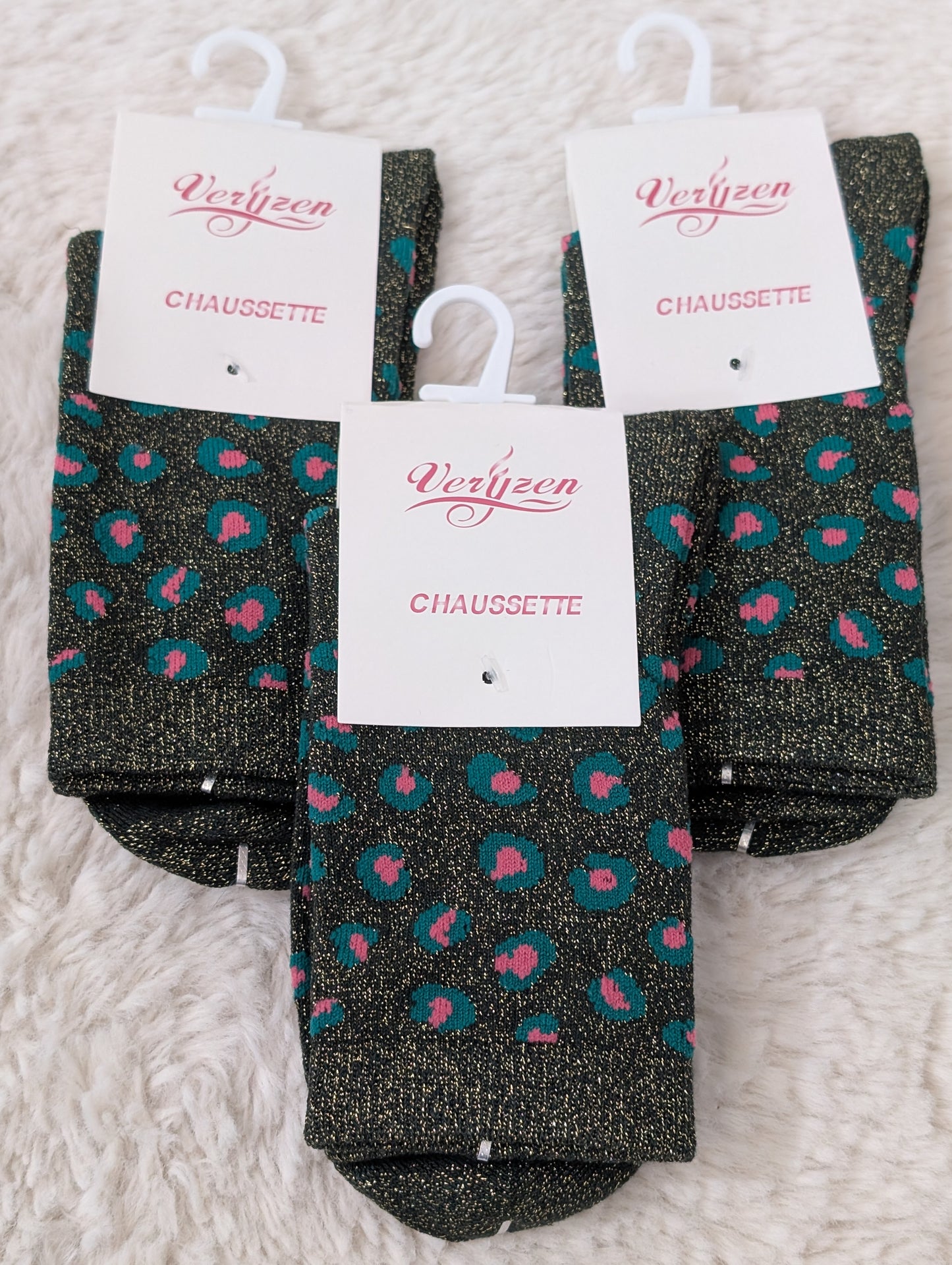 Chaussettes léopard brillantes vertes