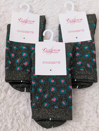 Chaussettes léopard brillantes vertes