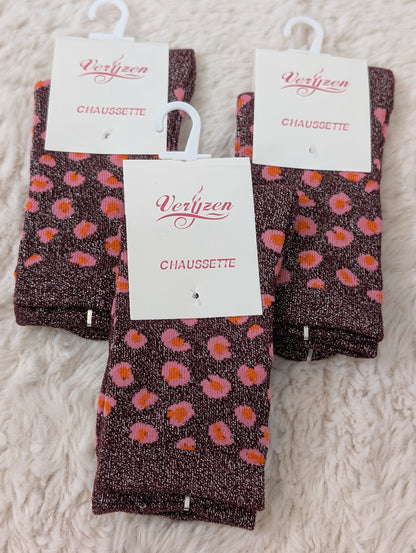 Chaussettes léopard brillantes bordeaux