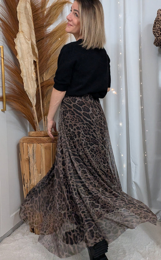 Jupe longue imprimé léopard tulle
