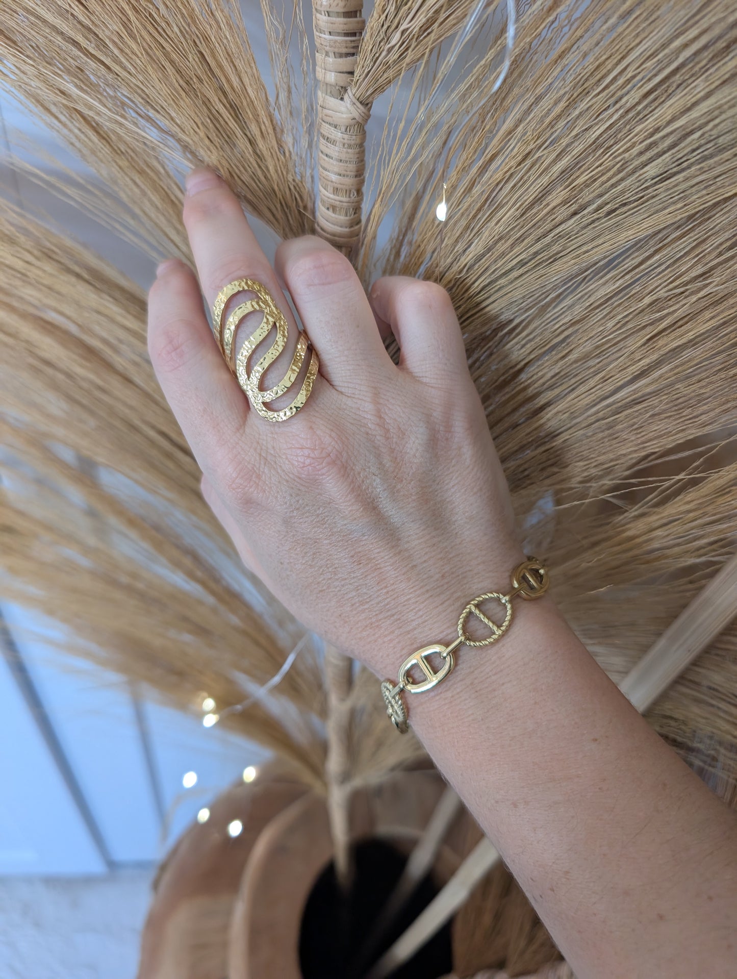 Bague texturée en acier inoxydable doré