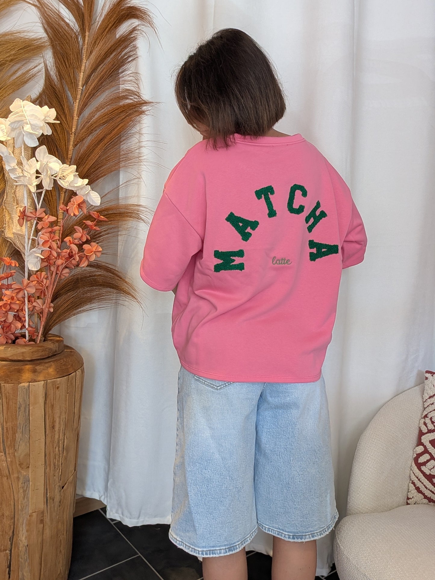 Tee-shirt sweat Matcha rose