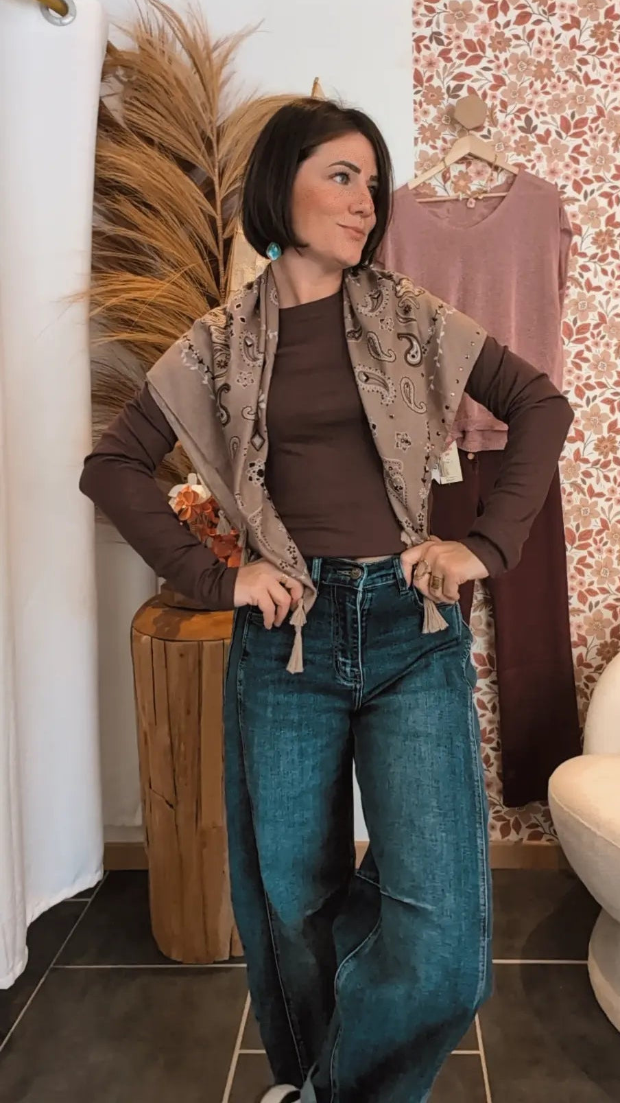 Foulard franges taupe