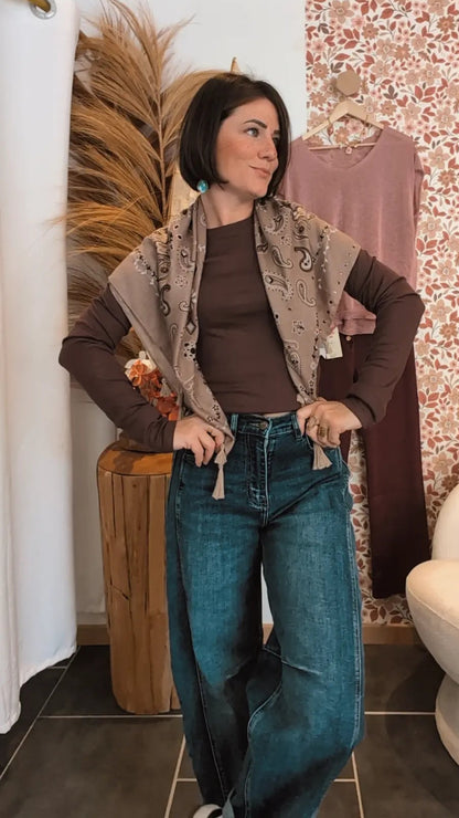 Foulard franges taupe