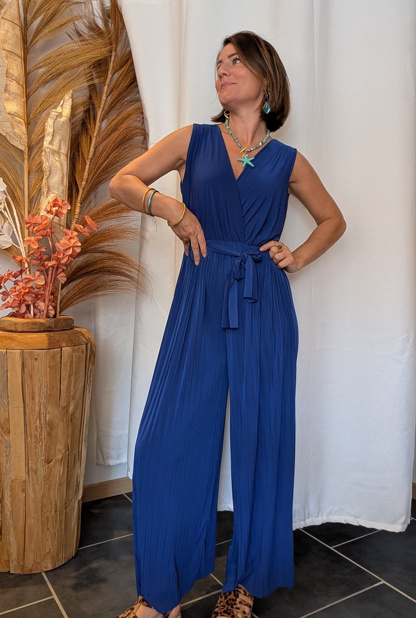 Combinaison pilssée bleu électrique - Lena