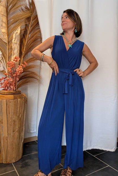 Combinaison pilssée bleu électrique - Lena