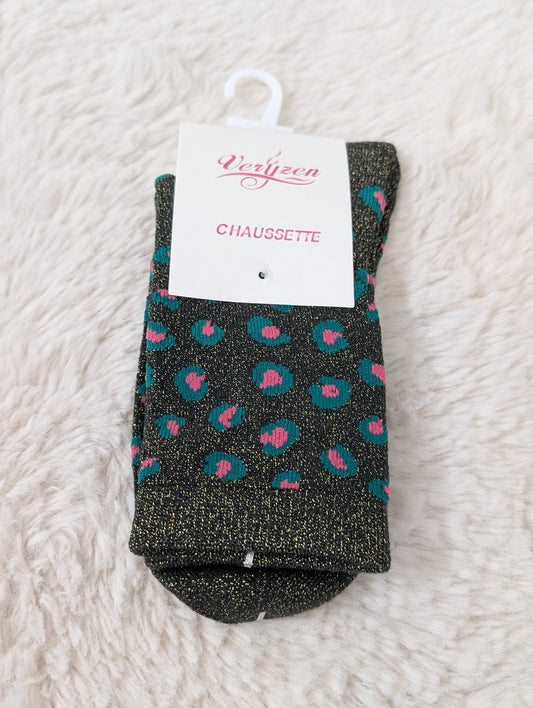Chaussettes léopard brillantes vertes