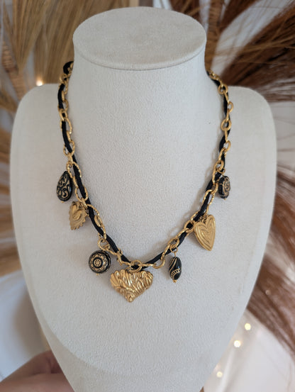 Collier coeur en acier inoxydable et noir