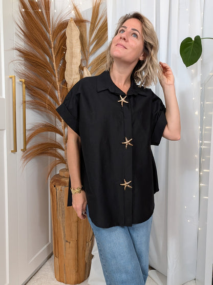 Chemise oversize noir - Broche étoile de mer