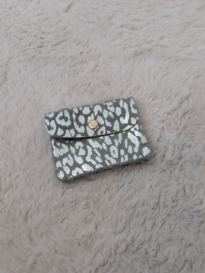 Porte monnaie léopard vert eau