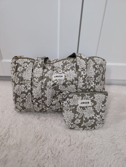 Sac polochon en coton imprimé Fleur avec étiquette 'AMOUR'