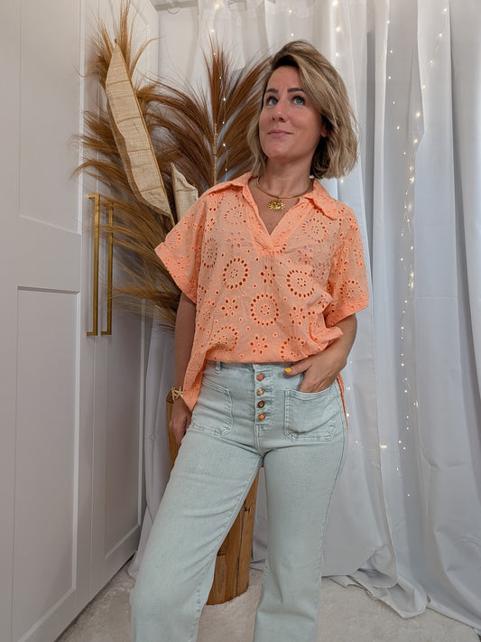 Chemise en coton avec broderie abricot - Pascaline