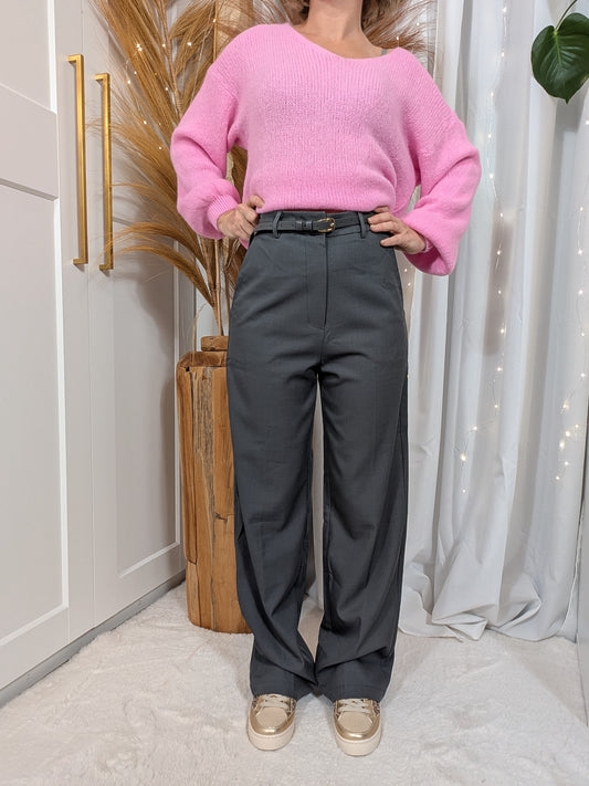 Pantallon tailleur avec ceinture gris