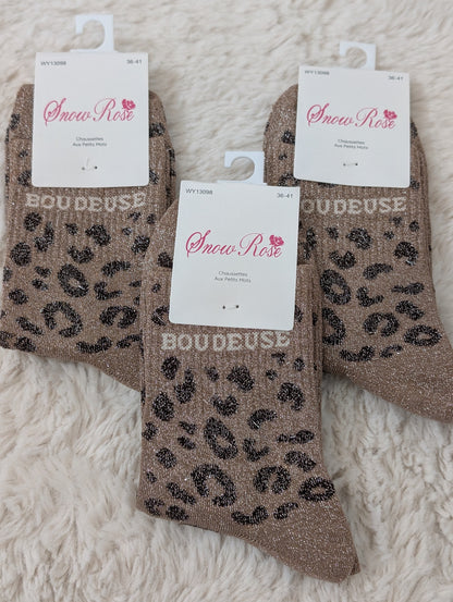 Chaussettes léopard Boudeuse brun foncé