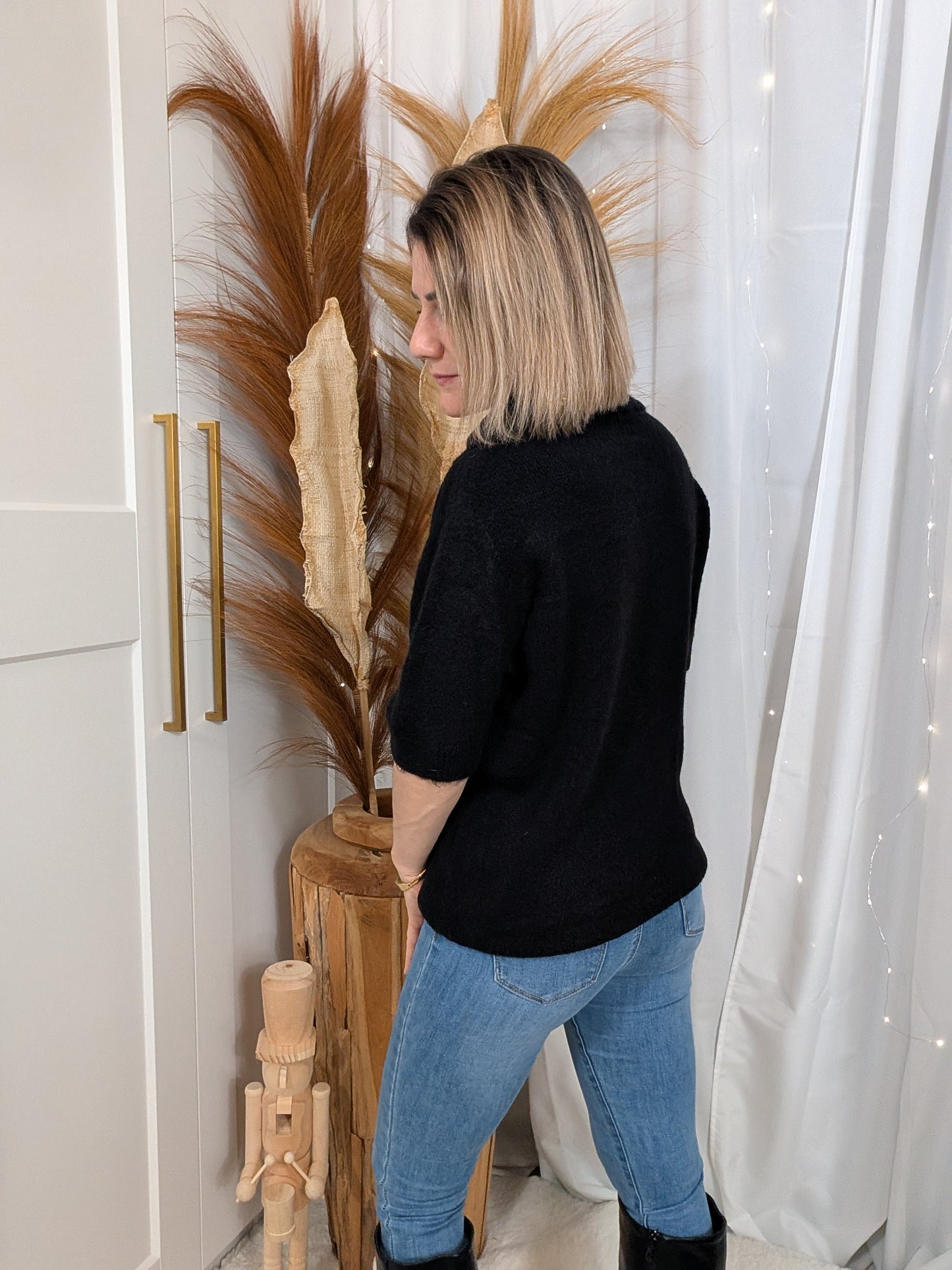 Pull à col revers noir