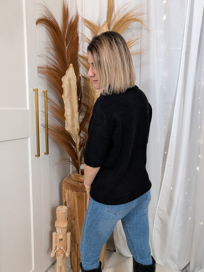 Pull à col revers noir