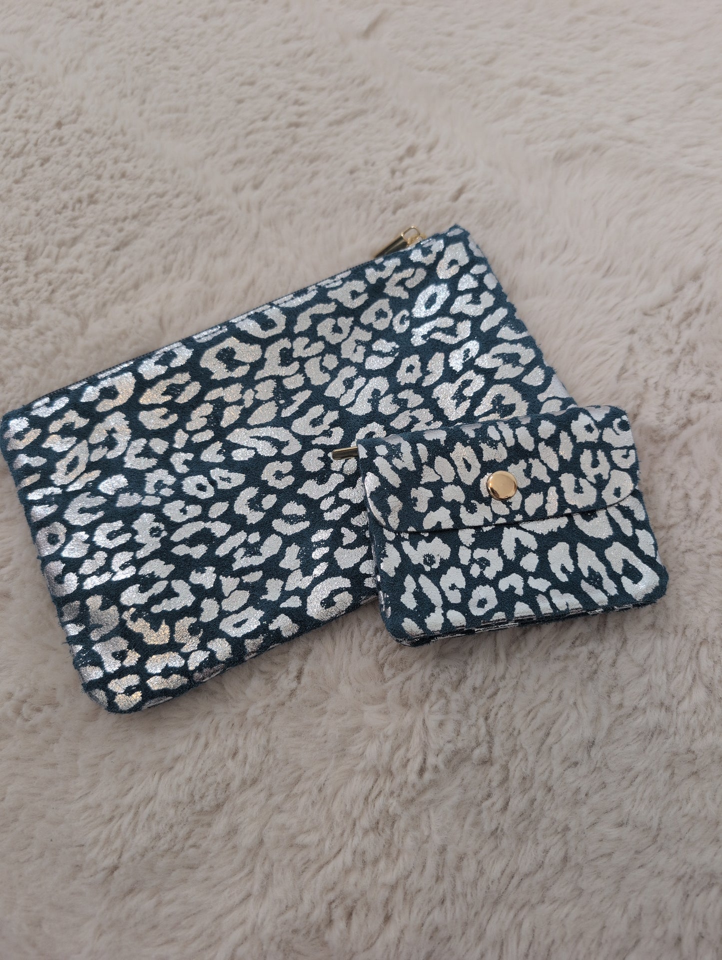 Porte monnaie léopard bleu jean