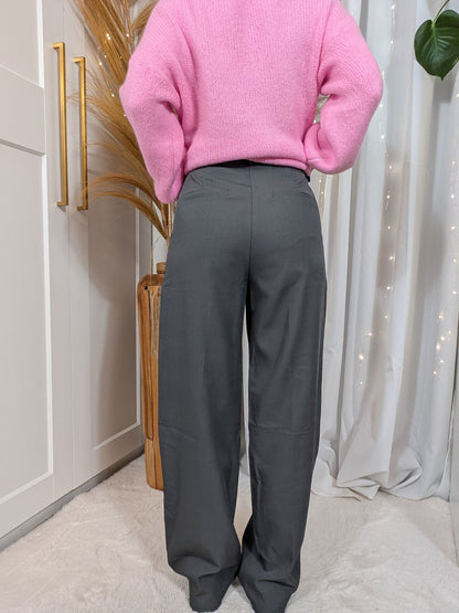 Pantallon tailleur avec ceinture gris