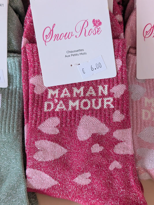 Chaussettes Maman d'amour fushia