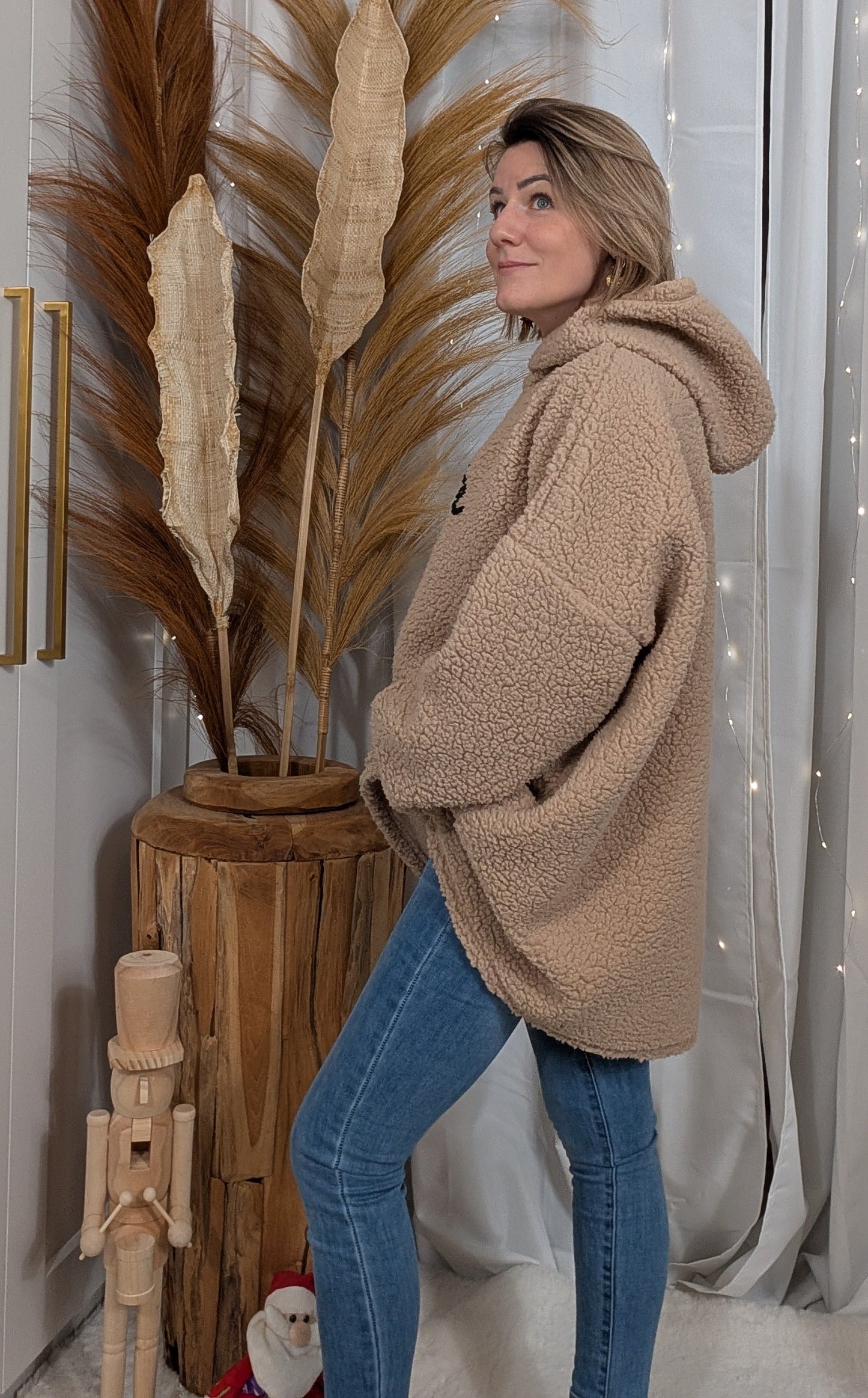 Robe pull oversize en moumoute beige