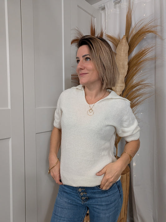 Pull à col revers blanc