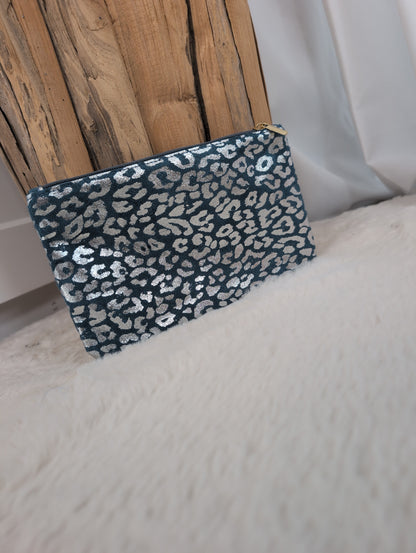 Trousse de maquillage léopard bleu jean