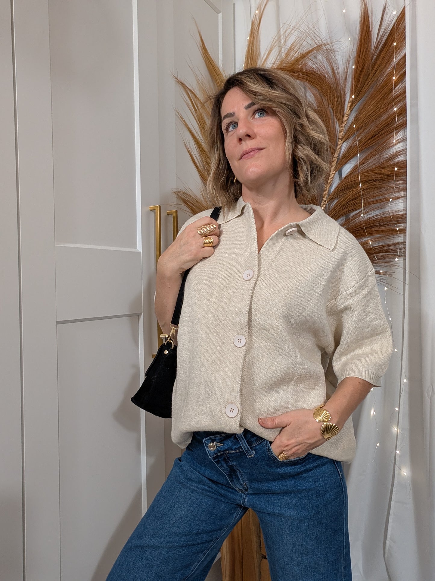 Cardigan manches courtes beige