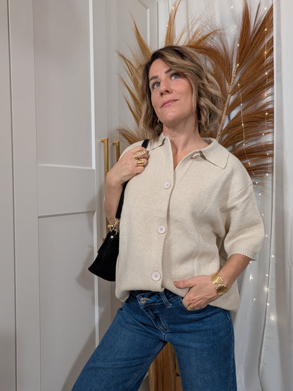 Cardigan manches courtes beige