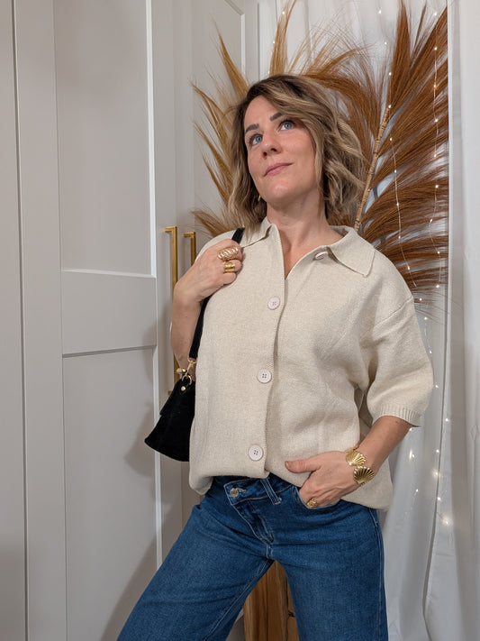 Cardigan manches courtes beige