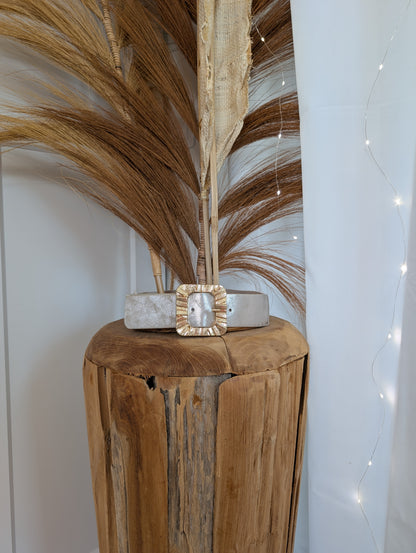 Ceinture boucle élastique dorée carée