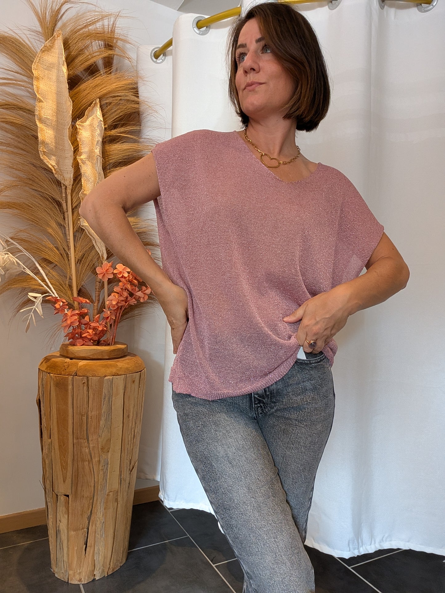 Top à paillette Pépita rose