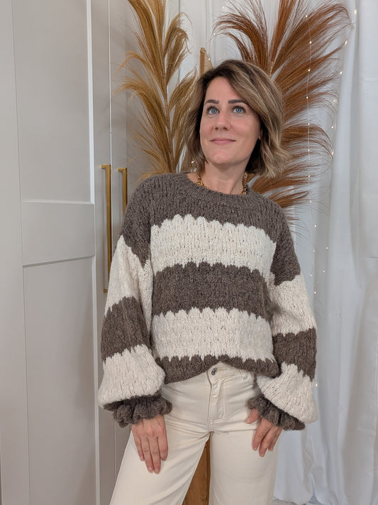 Pull grandes rayures marron