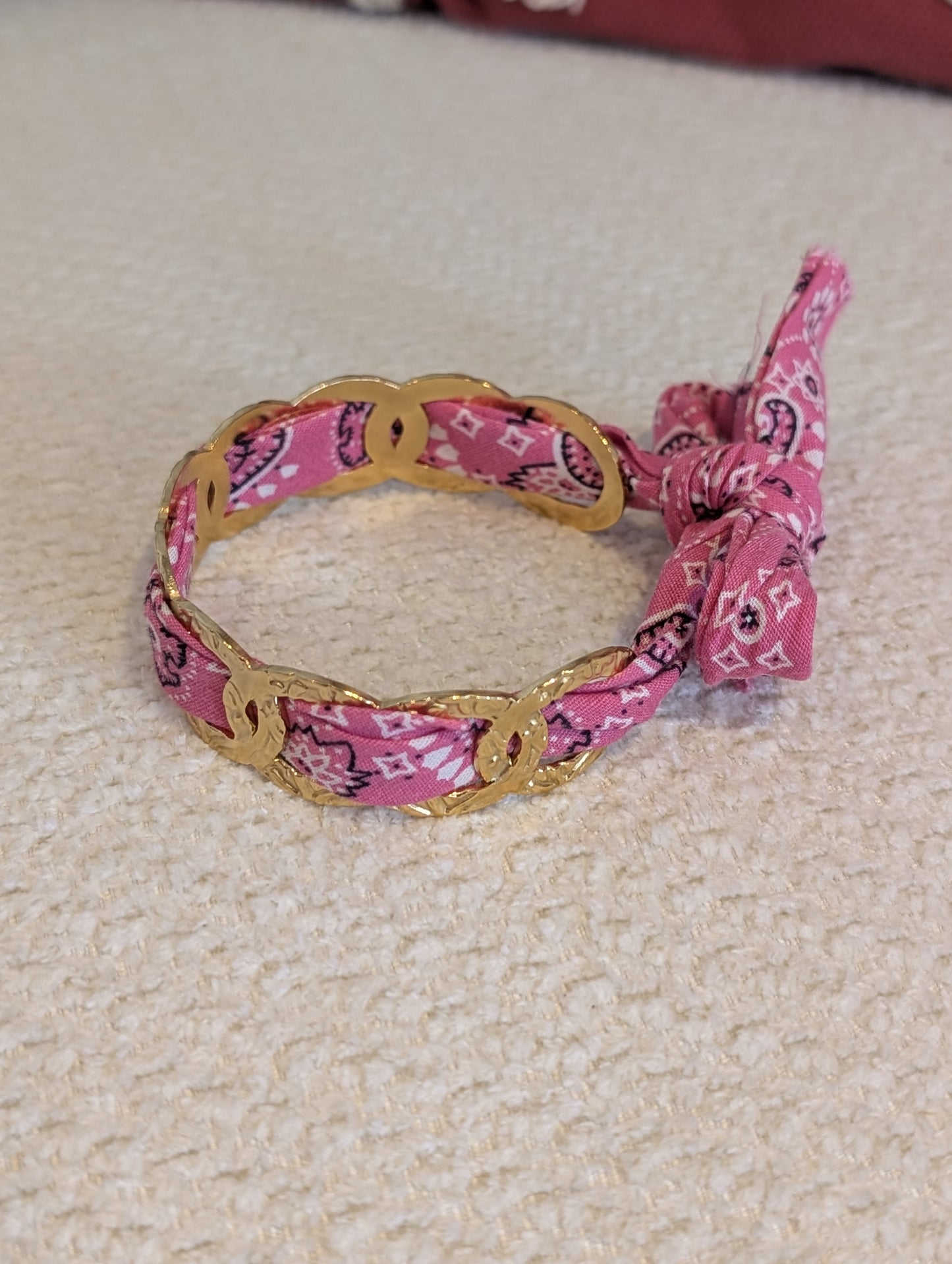 Bracelet tissu Bandana rose