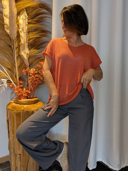 Top à paillette Pépita corail