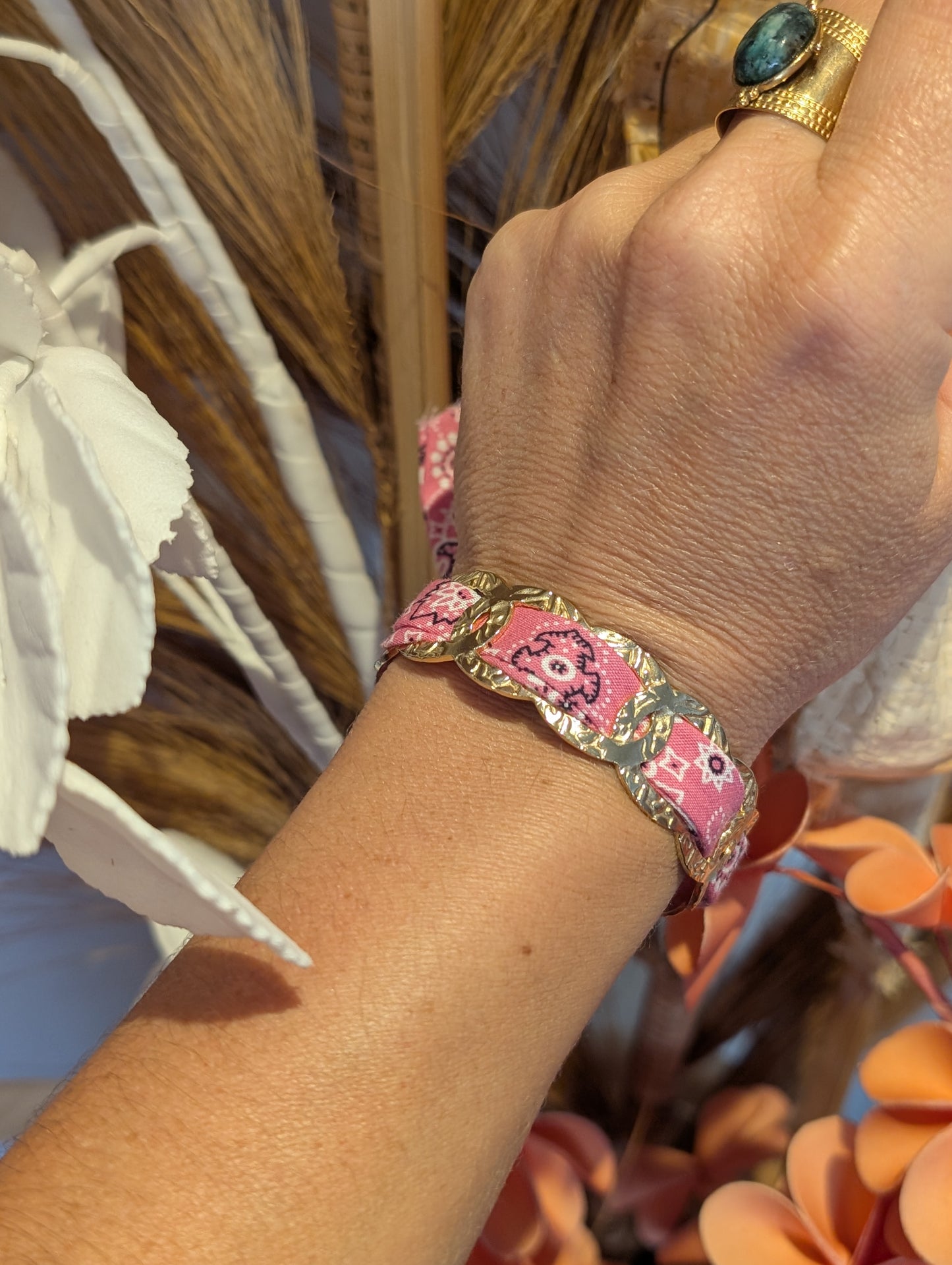 Bracelet tissu Bandana rose
