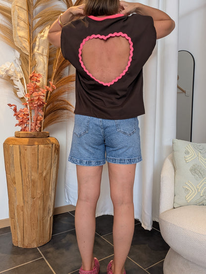 Tee shirt épaulette Love chocolat