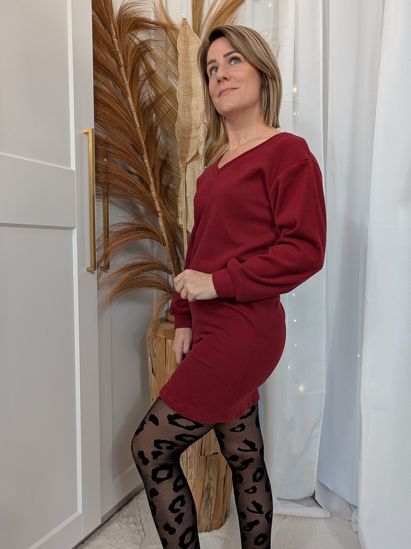 Robe pull col V bordeaux