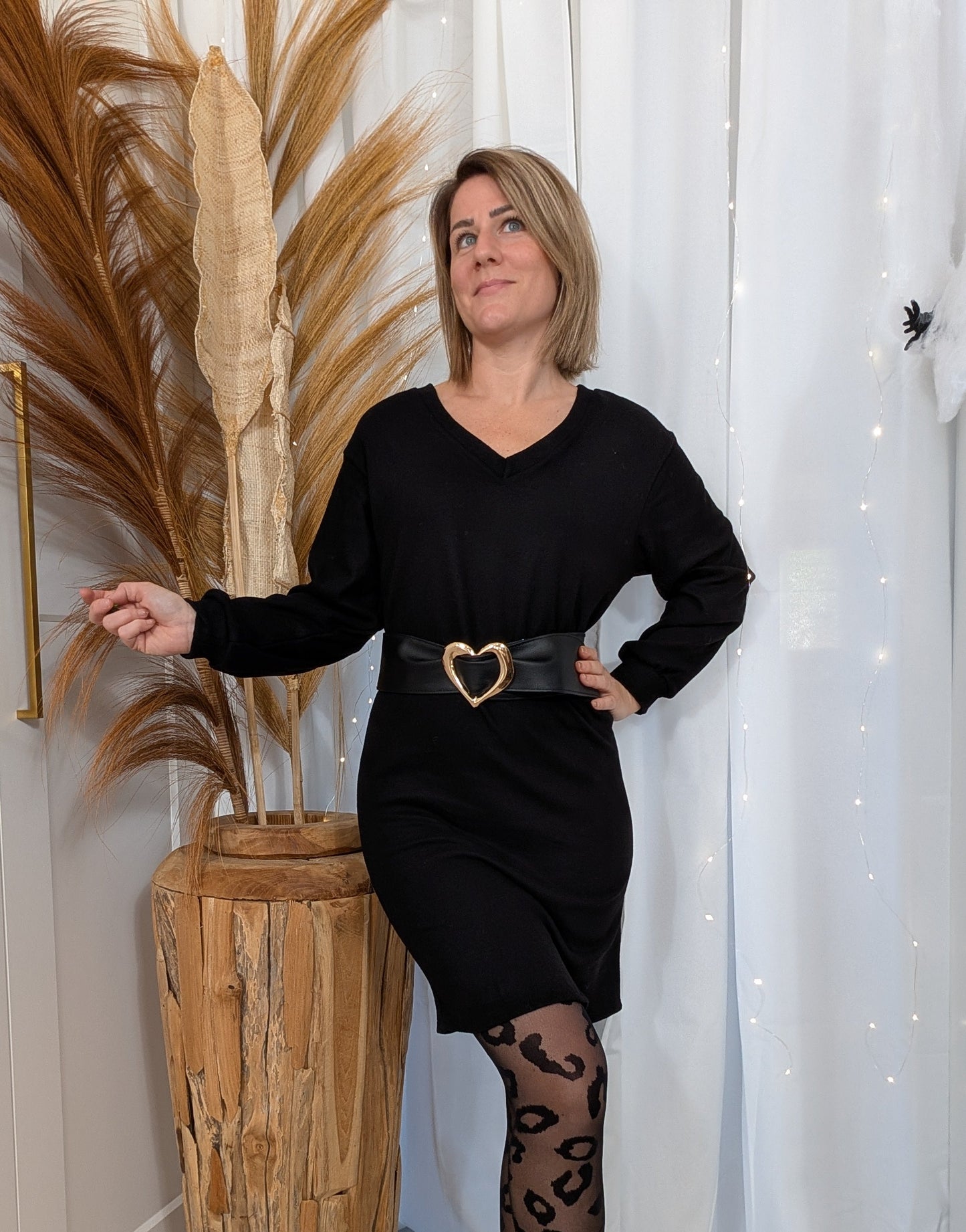 Robe pull col V noire