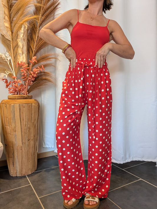 Pantalon à pois Eloïse rouge