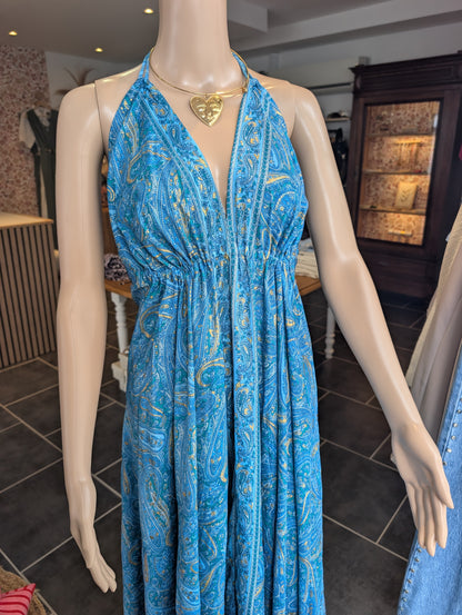 Robe dos nu bleu verte