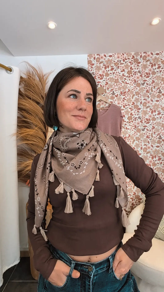 Foulard franges taupe