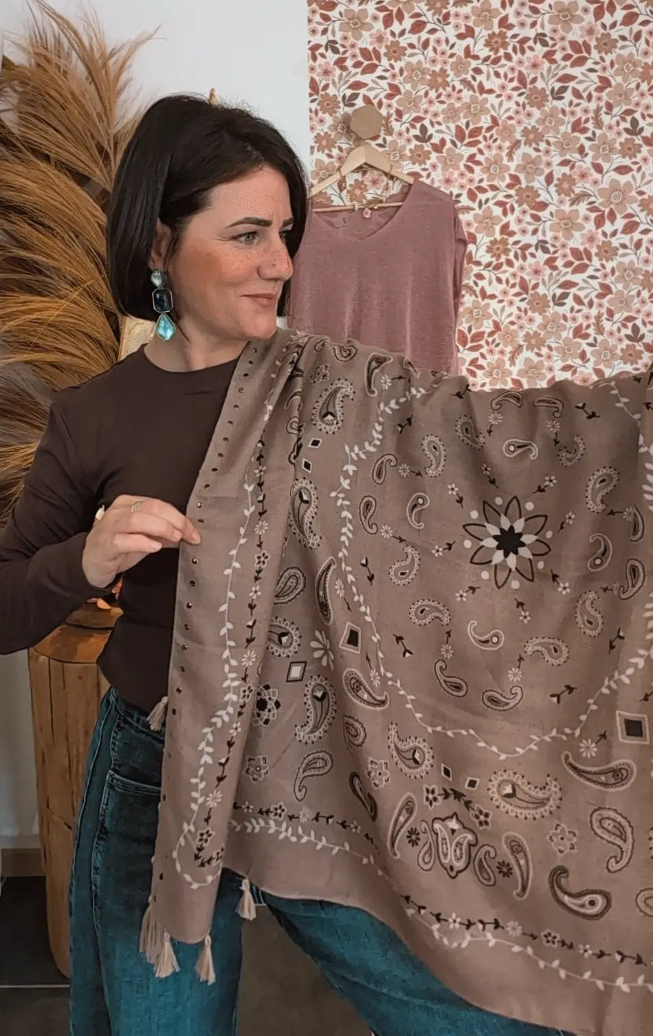 Foulard franges taupe