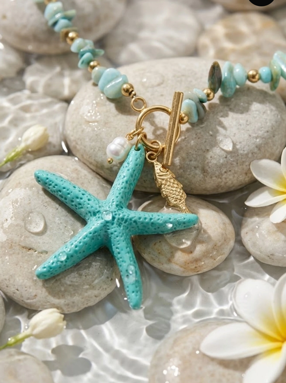 Collier Etoile de mer turquoise