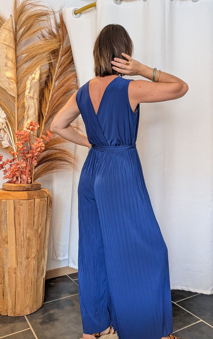 Combinaison pilssée bleu électrique - Lena
