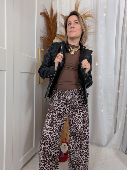 Tee-shirt moulant à manches courtes en jersey strech chocolat