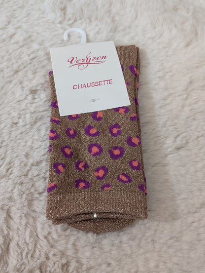 Chaussettes léopard brillantes beiges