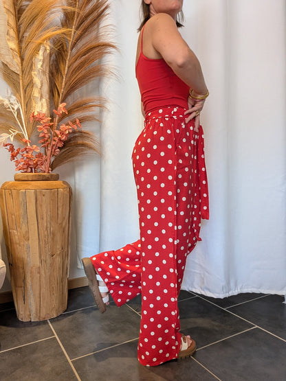 Pantalon à pois Eloïse rouge