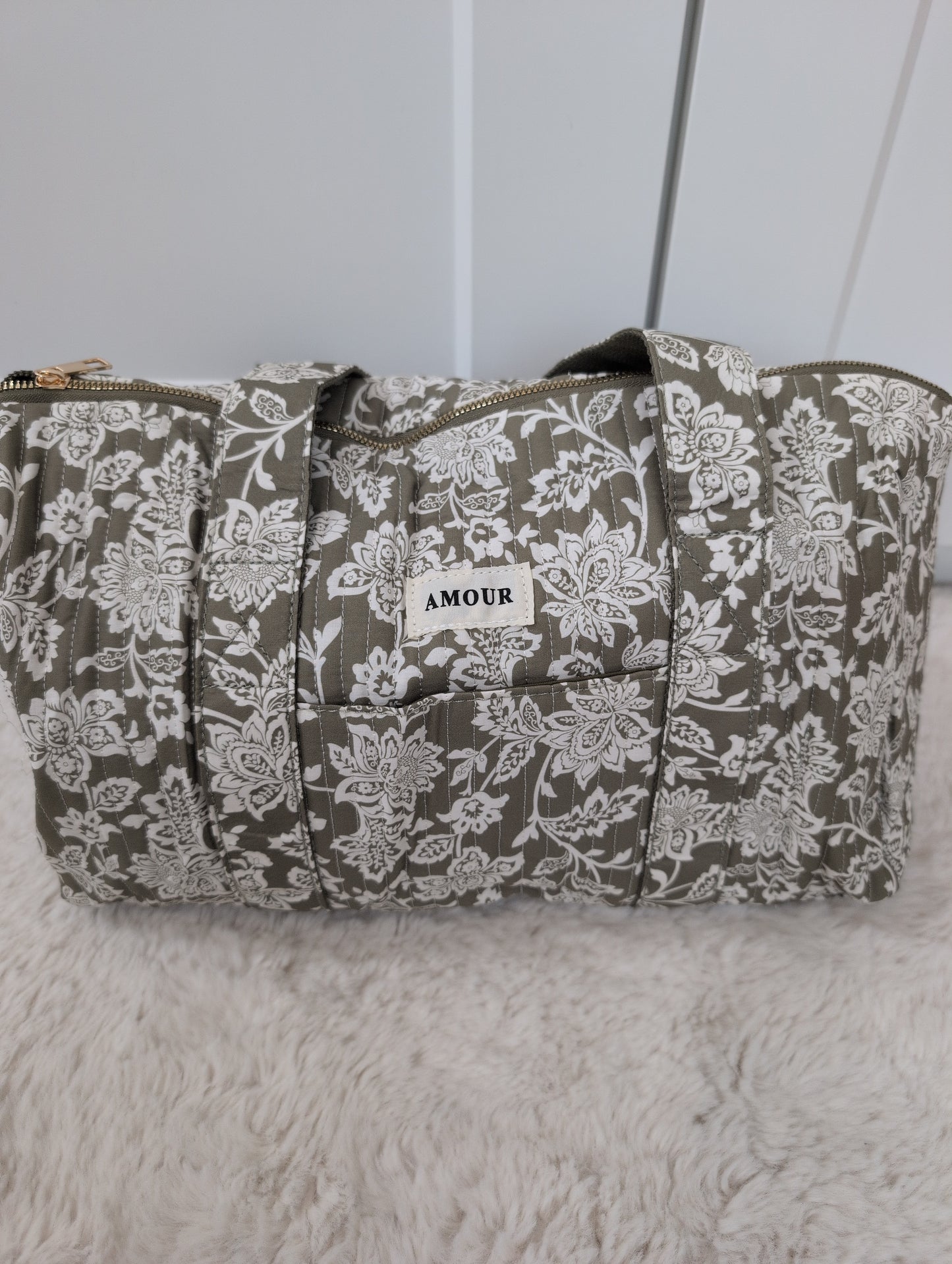 Sac polochon en coton imprimé Fleur avec étiquette 'AMOUR'