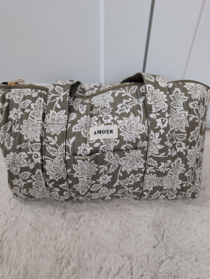 Sac polochon en coton imprimé Fleur avec étiquette 'AMOUR'